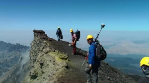 At the edge of the Bocca Nuova crater in the summit area of Etna (ca 3200 m a.s.l.)